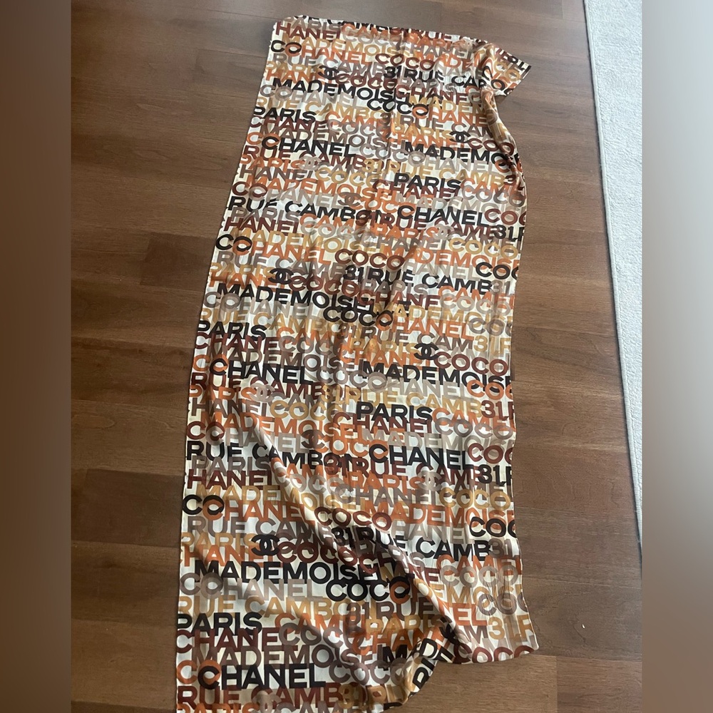 CHANEL Multicolor Logo Print Silk Scarf